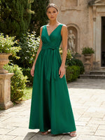 Satin A-Line V Neck Pleated Mother of the Bride Dresses