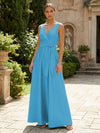 Satin A-Line V Neck Pleated Mother of the Bride Dresses