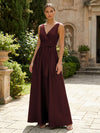 Satin A-Line V Neck Pleated Mother of the Bride Dresses