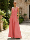 Satin A-Line V Neck Pleated Mother of the Bride Dresses