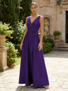 Satin A-Line V Neck Pleated Mother of the Bride Dresses