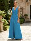 Satin A-Line V Neck Pleated Mother of the Bride Dresses