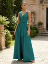 Satin A-Line V Neck Pleated Mother of the Bride Dresses