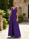 Satin A-Line V Neck Pleated Mother of the Bride Dresses