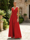 Satin A-Line V Neck Pleated Mother of the Bride Dresses