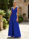 Satin A-Line V Neck Pleated Mother of the Bride Dresses