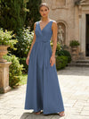 Satin A-Line V Neck Pleated Mother of the Bride Dresses