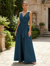 Satin A-Line V Neck Pleated Mother of the Bride Dresses