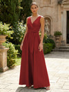 Satin A-Line V Neck Pleated Mother of the Bride Dresses