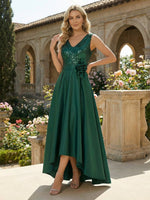 Satin A-Line V Neck 3D Flowers Mother of the Bride Dresses