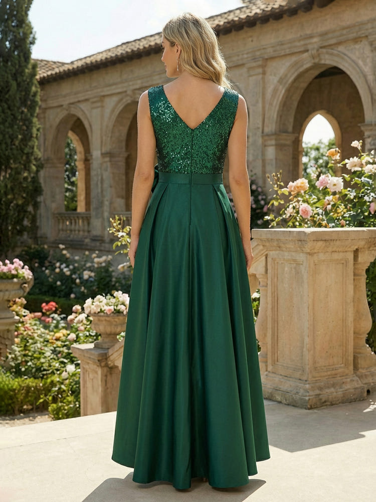 Satin A-Line V Neck 3D Flowers Mother of the Bride Dresses