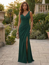 Jersey Mermaid V Neck Pleated Mother of the Bride Dresses