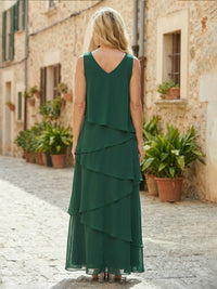 Chiffon A-Line V Neck Tiered Mother of the Bride Dresses