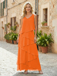 Chiffon A-Line V Neck Tiered Mother of the Bride Dresses