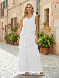 Chiffon A-Line V Neck Tiered Mother of the Bride Dresses
