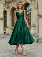 Satin A-Line V Neck Pleated Mother of the Bride Dresses