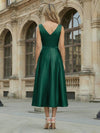 Satin A-Line V Neck Pleated Mother of the Bride Dresses