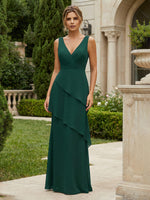 Chiffon Sheath V Neck Tiered Mother of the Bride Dresses
