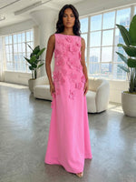 Jersey A-Line Boat Neck  3D Flowers Formal Dresses