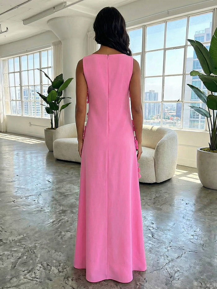 Jersey A-Line Boat Neck  3D Flowers Formal Dresses