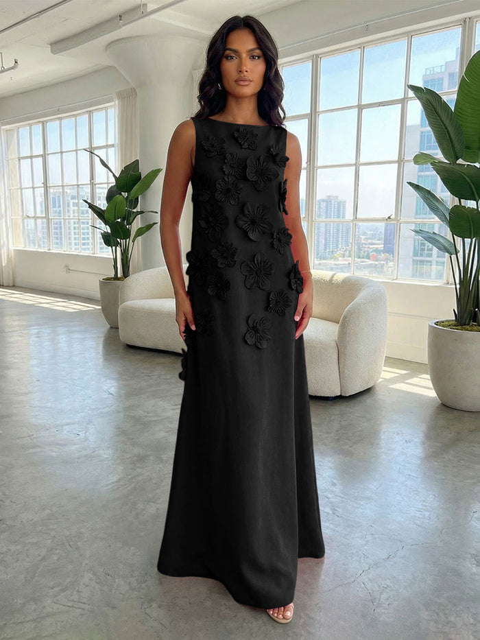 Jersey A-Line Boat Neck  3D Flowers Formal Dresses