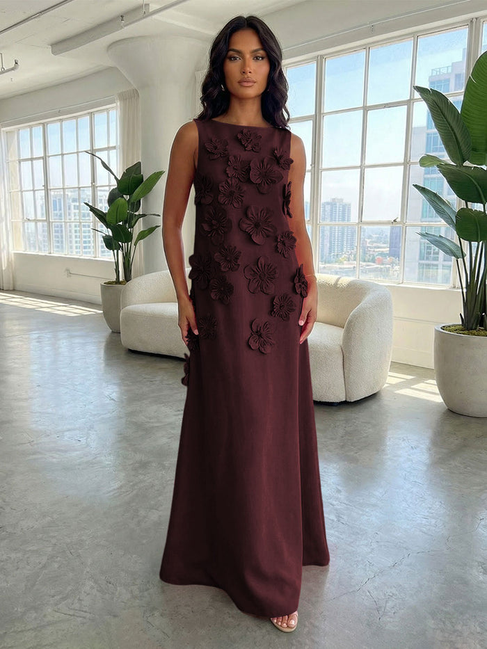 Jersey A-Line Boat Neck  3D Flowers Formal Dresses