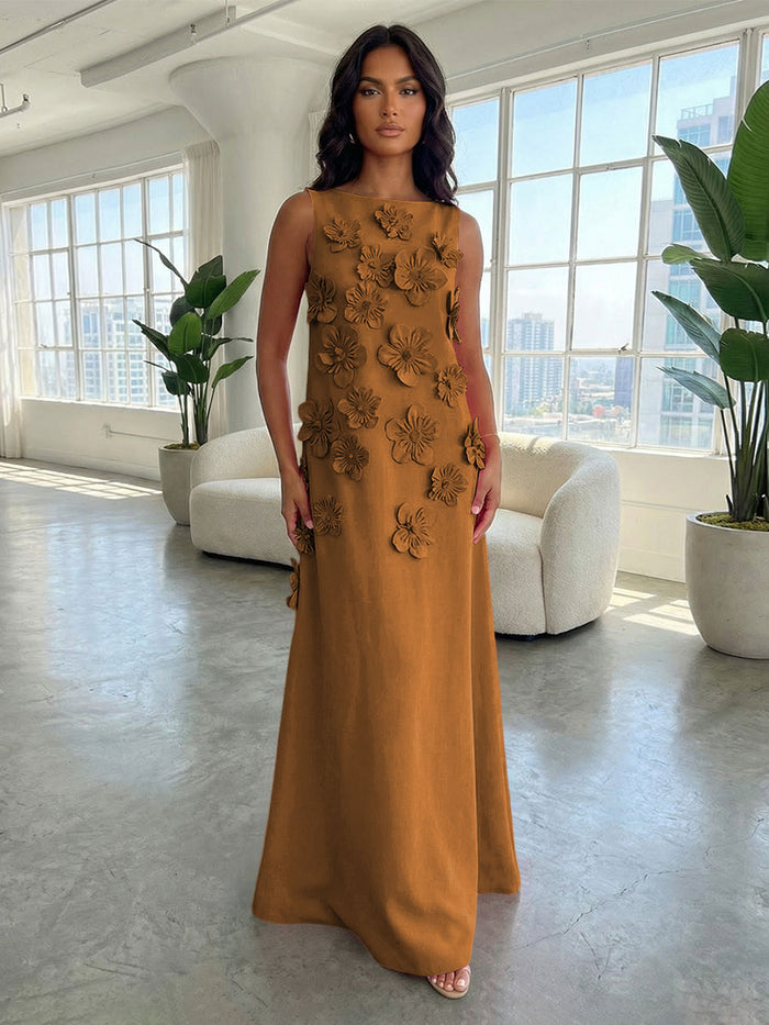 Jersey A-Line Boat Neck  3D Flowers Formal Dresses