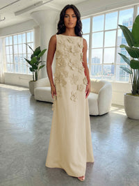 Jersey A-Line Boat Neck  3D Flowers Formal Dresses