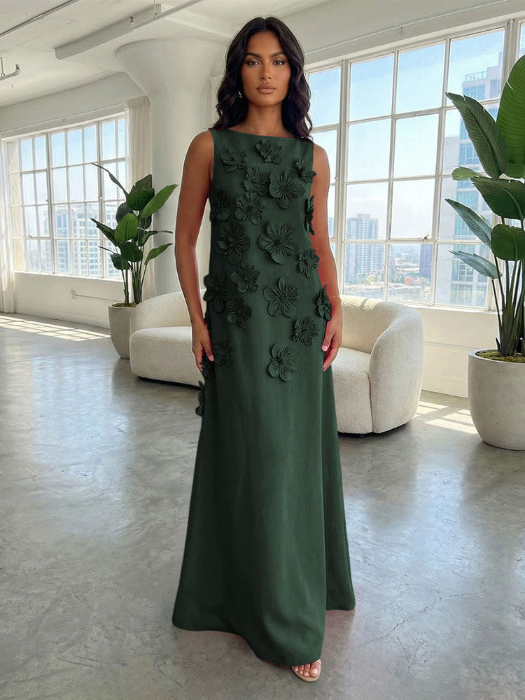 Jersey A-Line Boat Neck  3D Flowers Formal Dresses