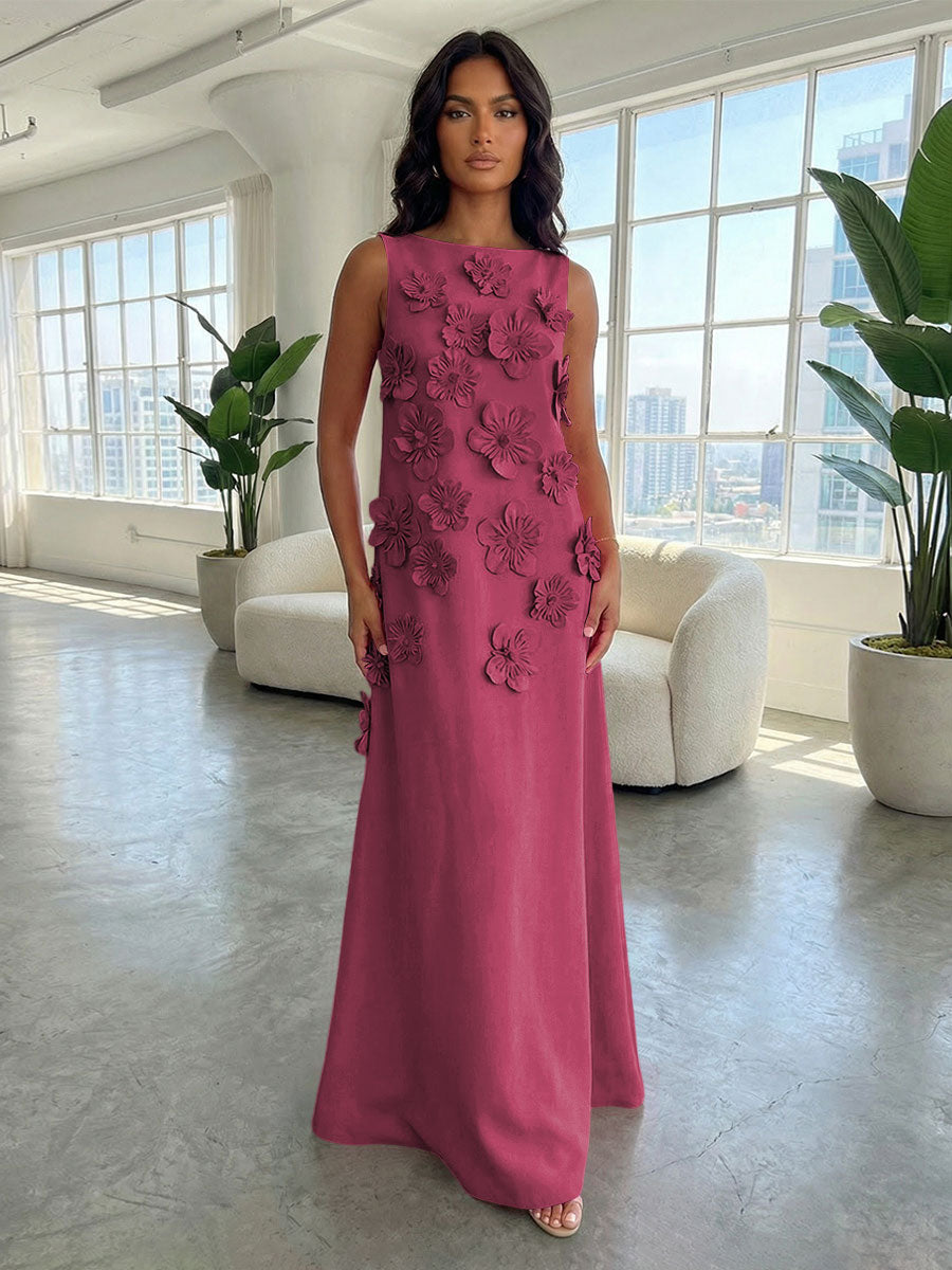 Jersey A-Line Boat Neck  3D Flowers Formal Dresses