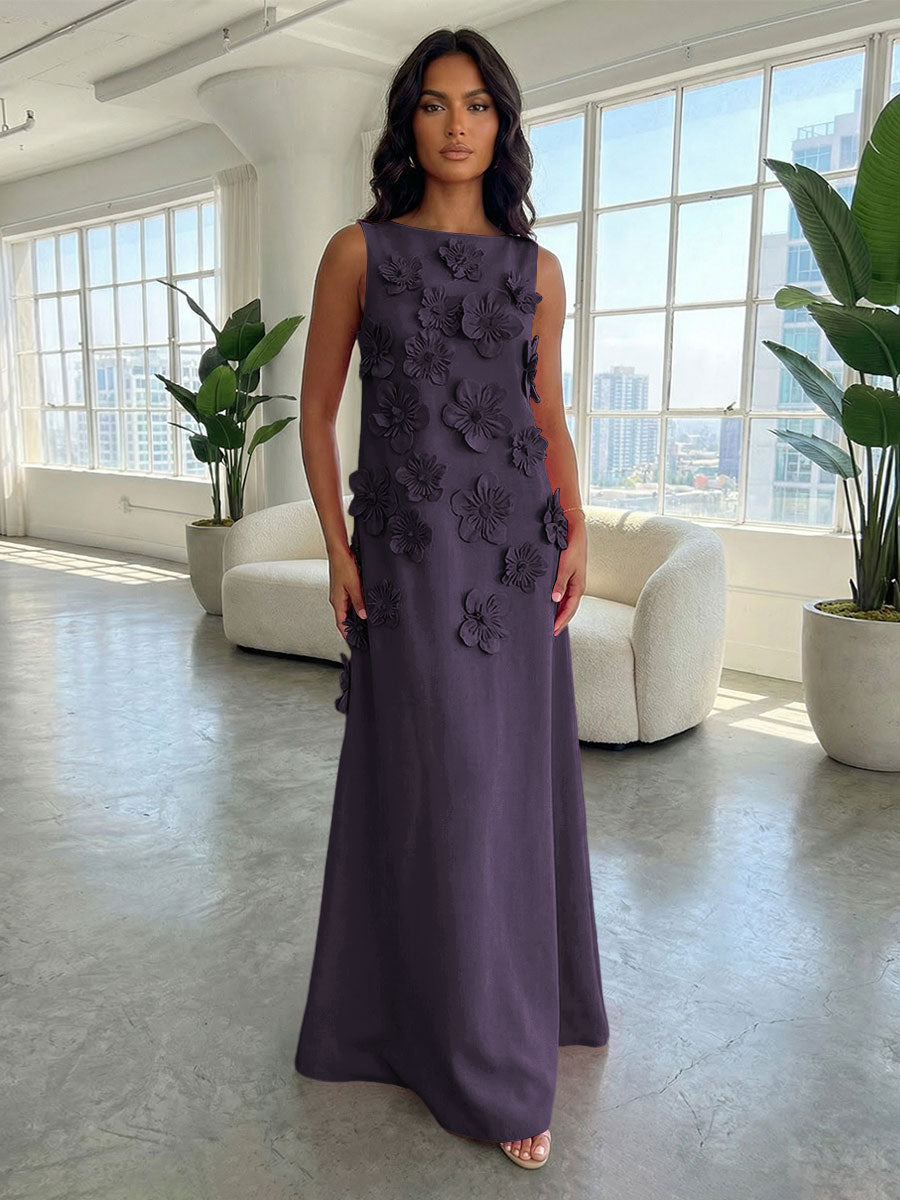 Jersey A-Line Boat Neck  3D Flowers Formal Dresses