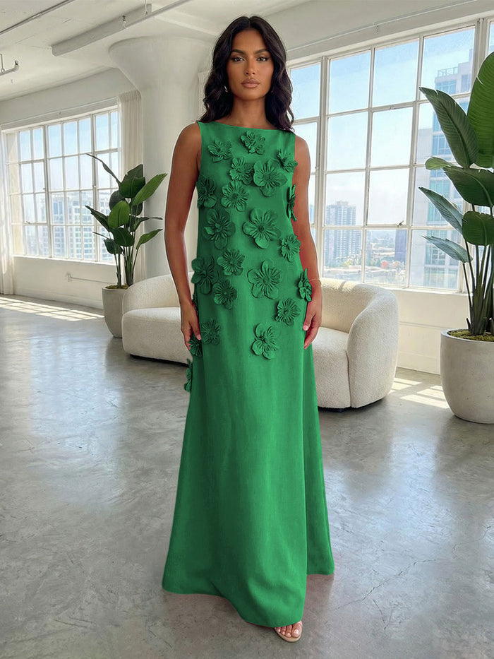 Jersey A-Line Boat Neck 3D Flowers Formal Tent/ Trapeze Dresses
