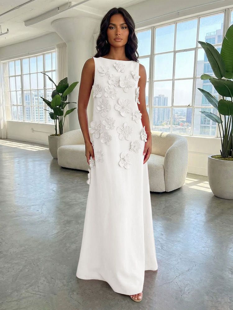Jersey A-Line Boat Neck  3D Flowers Formal Dresses