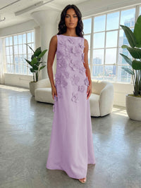 Jersey A-Line Boat Neck  3D Flowers Formal Dresses