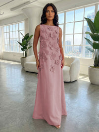 Jersey A-Line Boat Neck  3D Flowers Formal Dresses