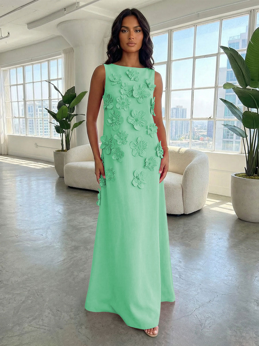 Jersey A-Line Boat Neck  3D Flowers Formal Dresses