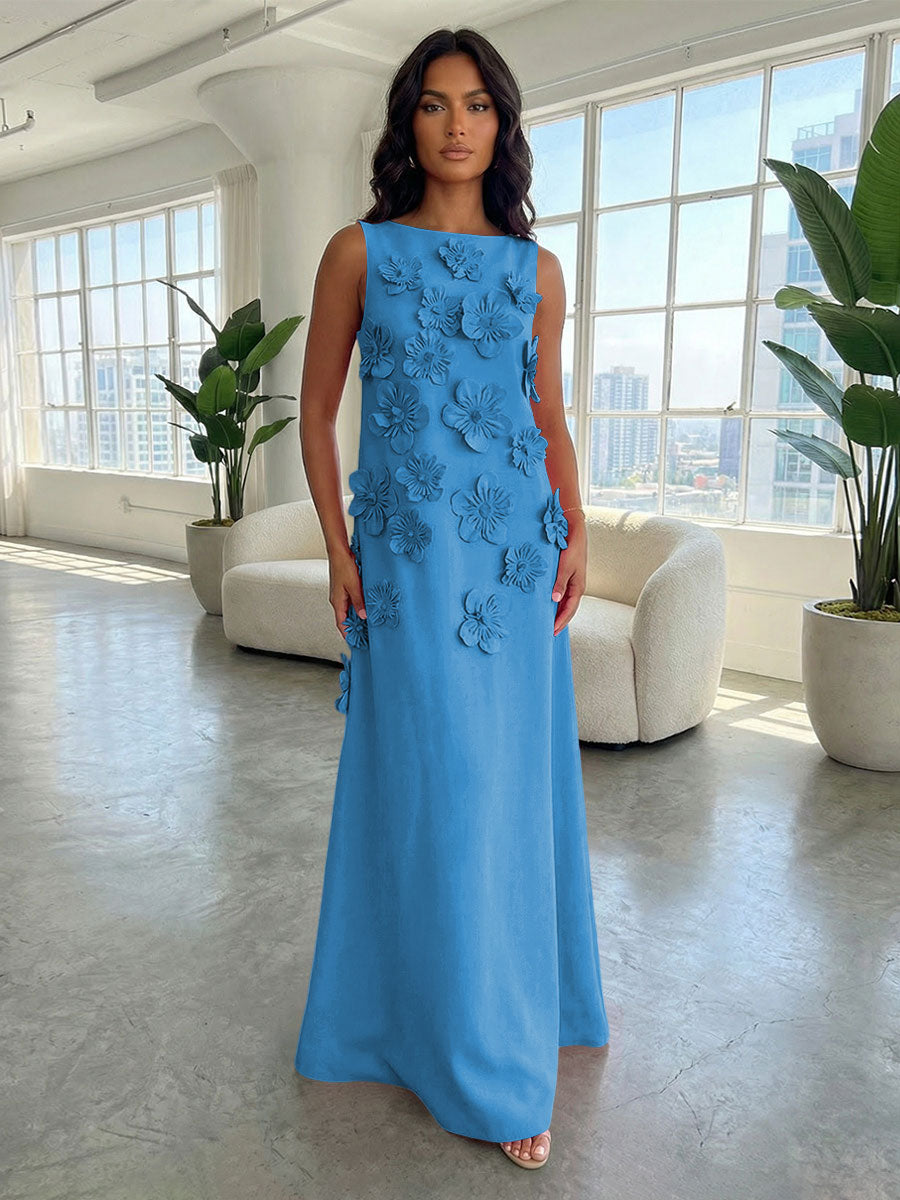 Jersey A-Line Boat Neck  3D Flowers Formal Dresses