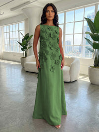 Jersey A-Line Boat Neck  3D Flowers Formal Dresses