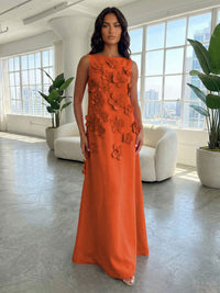 Jersey A-Line Boat Neck  3D Flowers Formal Dresses