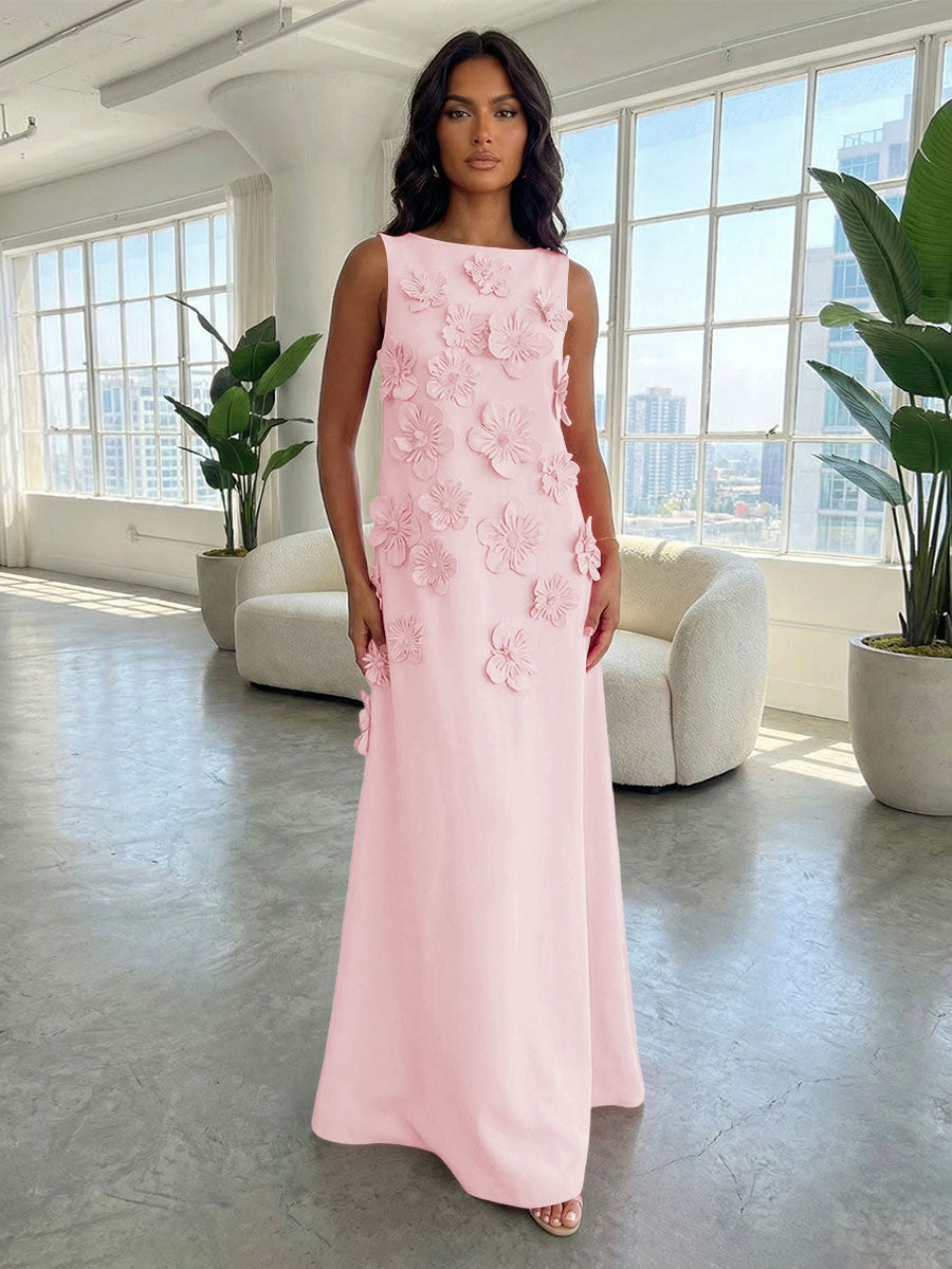 Jersey A-Line Boat Neck  3D Flowers Formal Dresses
