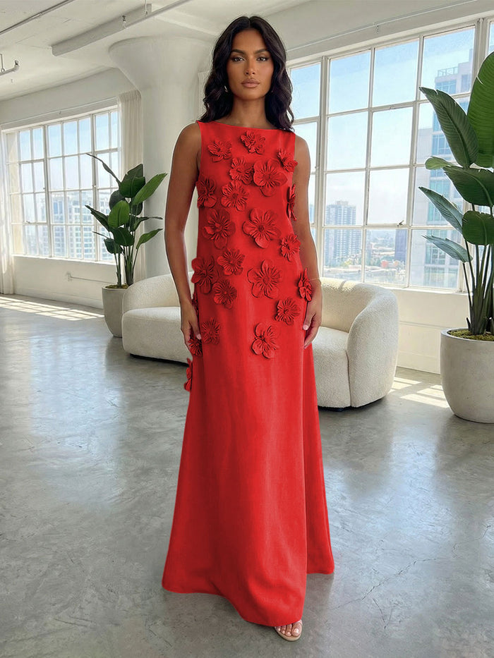 Jersey A-Line Boat Neck 3D Flowers Formal Tent/ Trapeze Dresses