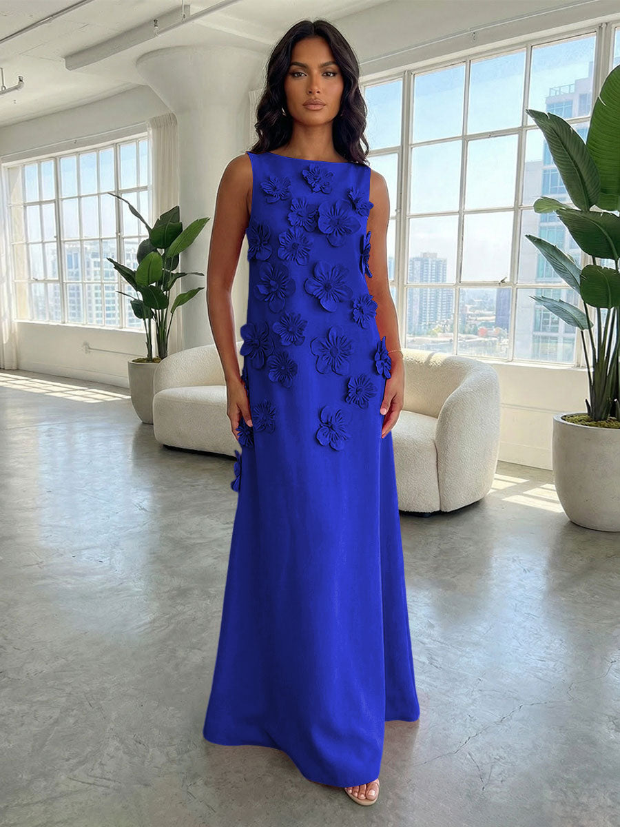 Jersey A-Line Boat Neck  3D Flowers Formal Dresses