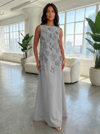 Jersey A-Line Boat Neck  3D Flowers Formal Dresses