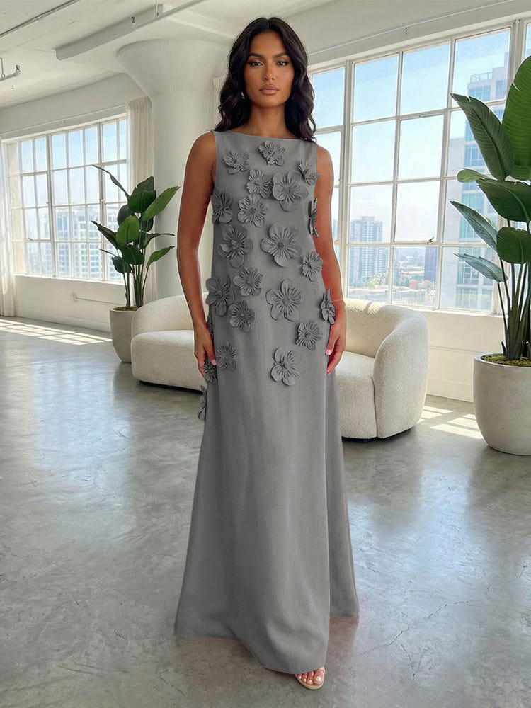 Jersey A-Line Boat Neck  3D Flowers Formal Dresses