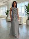 Jersey A-Line Boat Neck  3D Flowers Formal Dresses