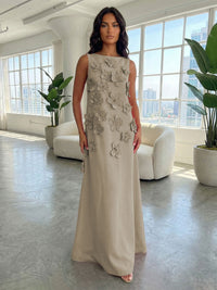 Jersey A-Line Boat Neck  3D Flowers Formal Dresses