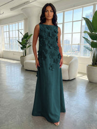 Jersey A-Line Boat Neck  3D Flowers Formal Dresses