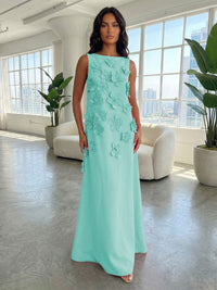 Jersey A-Line Boat Neck  3D Flowers Formal Dresses