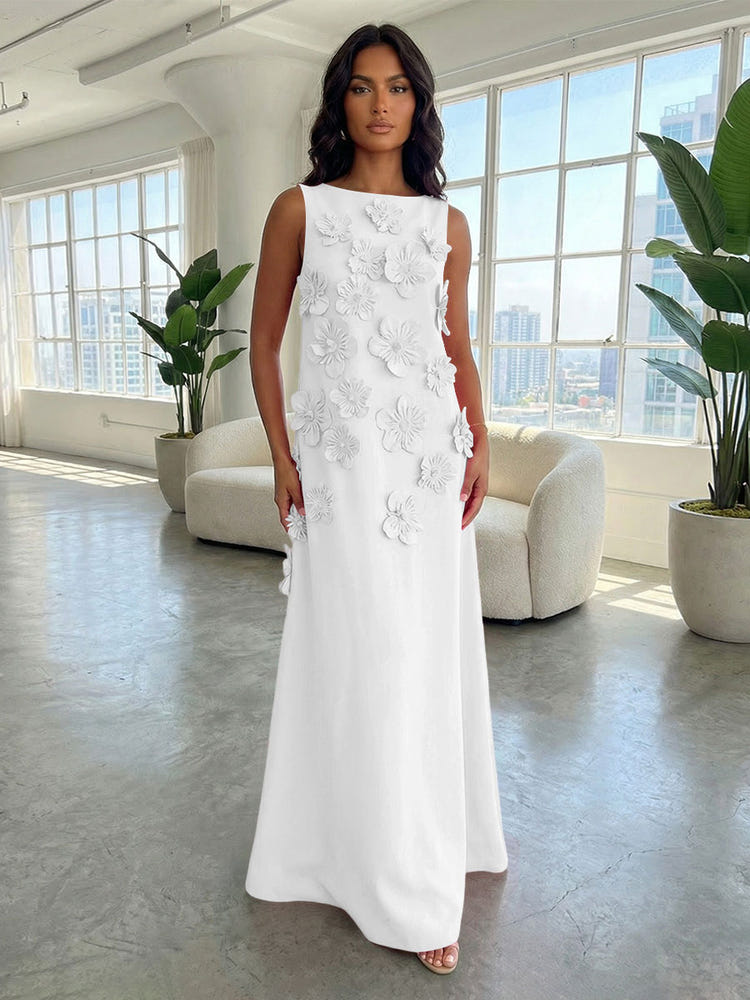 Jersey A-Line Boat Neck  3D Flowers Formal Dresses
