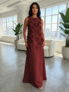 Jersey A-Line Boat Neck  3D Flowers Formal Dresses